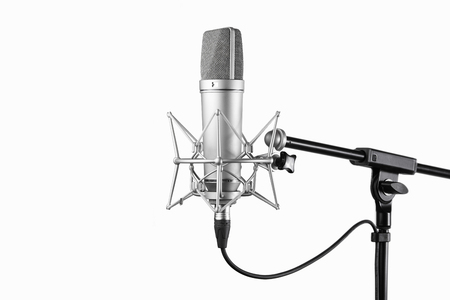 Shot of condenser studio microphone isolated on a white backgroundの写真素材