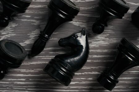 Chess on wooden table, top view close upの写真素材