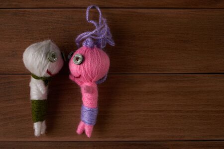 Cute Little Voodoo Dolls.Copy space.Top viewの写真素材