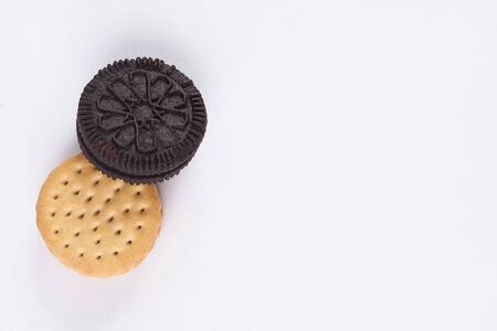 Cookies, biscuits on white background, Copy space