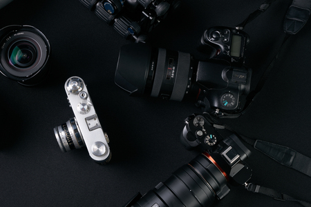 Photography concept with set of dslr cameras and lense .の写真素材