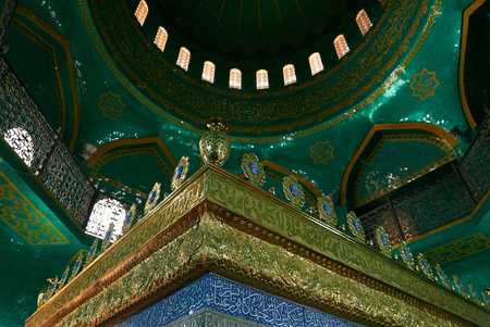 Azerbaijan, Baku - 22 March 2017, Bibiheybat  Mosque in Islamic republic, Baku, Azerbaijan. Interior design of the green Muslim Mosque.のeditorial素材
