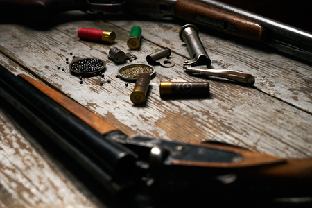 Shotgun, hunting cartridges with gunpowderの写真素材