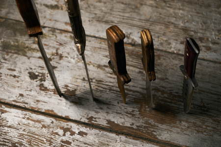 Set of old hunting handmade knivesの写真素材