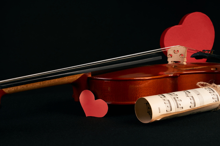 Violin, music notes and red heartsの写真素材