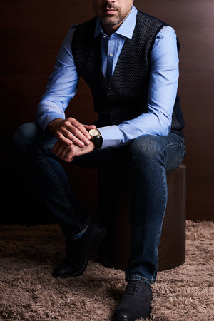 Mens casual outfits sitting in show roomの写真素材