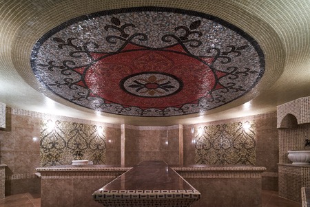 Interior of luxury turkish bath hammam. Traditional Turkish bathroom. Classic Turkish sauna hammamの写真素材