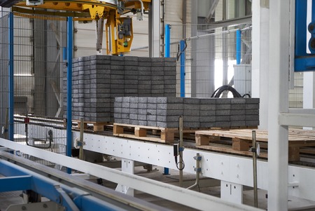 Large warehouse hangar of factory interior. Industry manufacturing concept