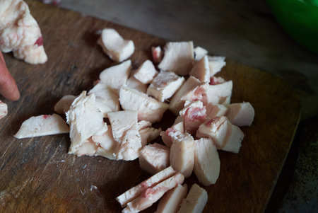 Fresh raw lamb meat and potatoes, shish kebab skewers. Recipe for cooking kebabs and potatoes on skewers, close-upの写真素材