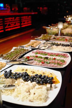 Catering buffet food in hotel restaurant.