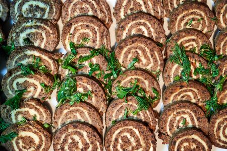 Meatloaf pate roll close-up.