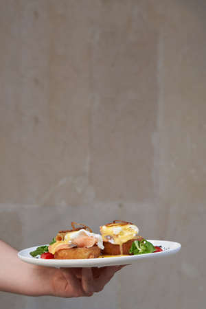 Healthy breakfast table with Crepes, blueberries, strawberry and yoghurt. Pancakes with fresh berries and jamの写真素材