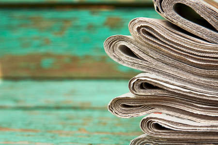 Stack of newspaper, close-up. Journalism concept. Pile of newspapersの写真素材