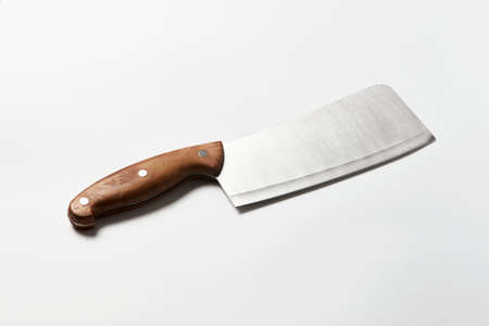 Meat cleaver knife isolated on white background. Butcher knife, chopper with wooden handle
