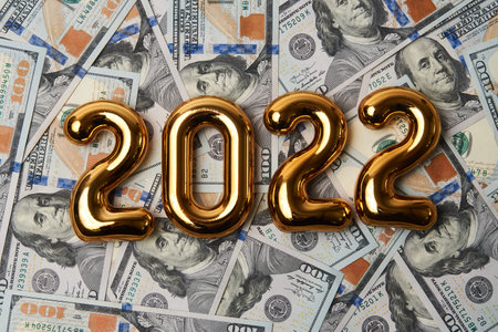2022 New year background with dollar money as economy finance business investment. Finance, saving...