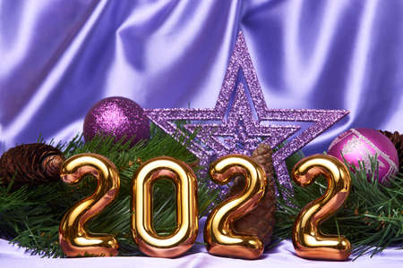 Happy new year and Christmas decoration. Christmas composition backgroundの写真素材