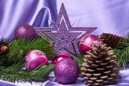 Happy new year and Christmas decoration. Christmas composition backgroundの写真素材