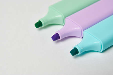 Colorful marker pen on white background. Multi-colored highlighter, close-upの写真素材