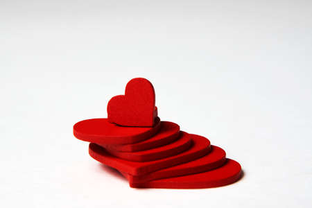 Valentines Day background with red hearts. Valentine day greeting card with copy space for textの写真素材