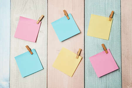 Set of paper notes background. Collection of colorful paper notes. Blank pages with space for textの写真素材
