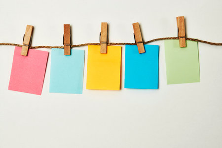 Set of paper notes background. Collection of colorful paper notes. Blank pages with space for textの写真素材