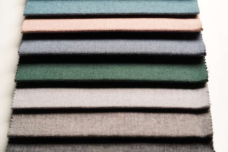 Colorful fabric samples. Fabric texture background. Textile Palette collection, close-upの写真素材