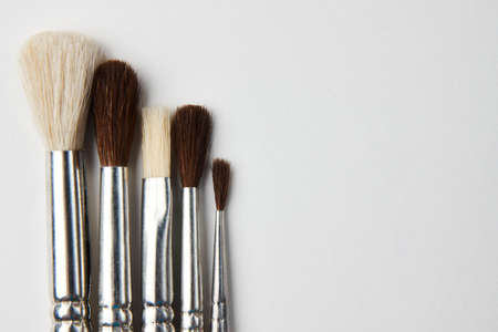 Paint brushes isolated on a white background with copy space, close-up