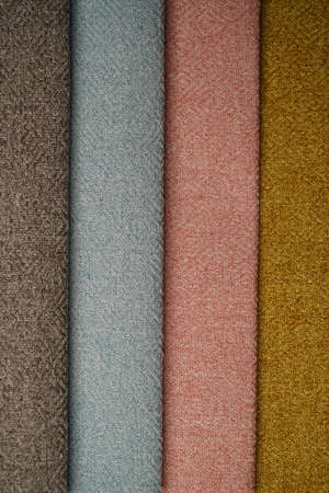 Colorful textile samples. Fabric texture background. Textile Palette collection, close-up