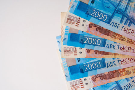 Russian money background. Russian ruble money bills