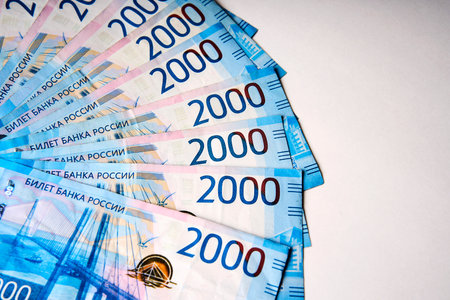 Russian money background. Russian ruble money bills