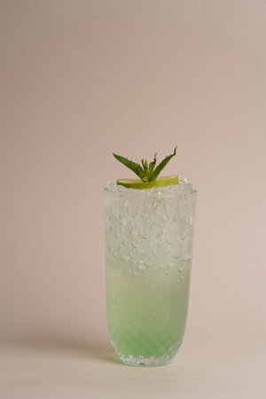 Fresh Mojito cocktail with lime and mint on light background with copy spaceの写真素材