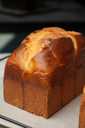 Homemade pound cake. Baked square bread, close-up