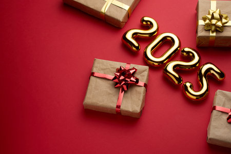 New Year 2025 celebration. Golden 2025 numbers as New Year Background