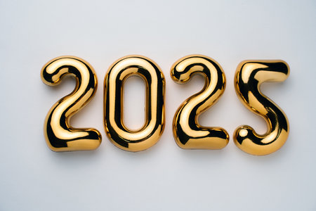 New Year 2025 celebration. Golden 2025 numbers as New Year Backgroundの写真素材