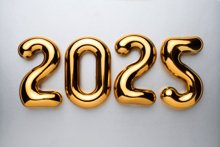 New Year 2025 celebration. Golden 2025 numbers as New Year Background