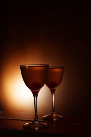 Classic cocktail glass with cherry, close-upの写真素材