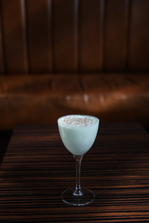 Light green cocktail in a martini glass, a variation of a Grasshopper or Alexander cocktailの写真素材