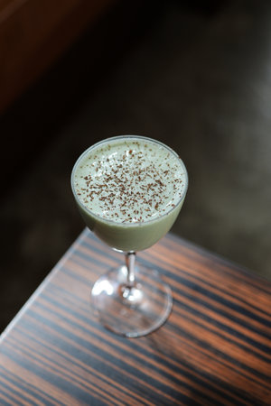 Light green cocktail in a martini glass, a variation of a Grasshopper or Alexander cocktailの写真素材