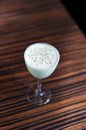 Light green cocktail in a martini glass, a variation of a Grasshopper or Alexander cocktailの写真素材