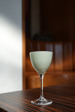 Grasshopper cocktail served in a classic martini glass, close-upの写真素材