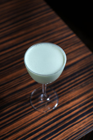 Grasshopper cocktail served in a classic martini glass, close-upの写真素材
