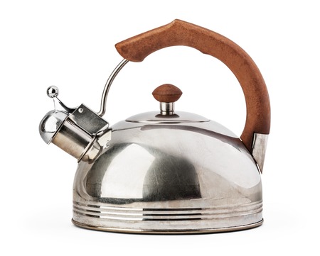 Stovetop whistling kettle isolated on white background with clipping path.の写真素材