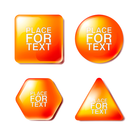 3D Square, Circle, Hexagon, Triangle. Set of blank orange buttons for website or app.のイラスト素材