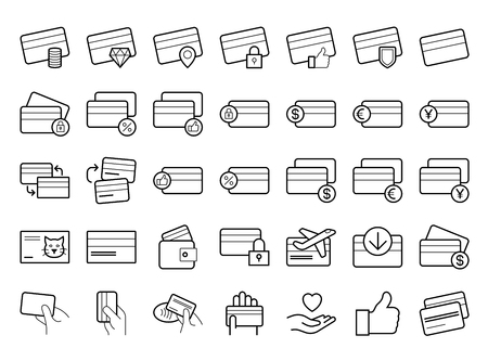 Credit Card line icon set. Vector line art illustration, white backgroundのイラスト素材