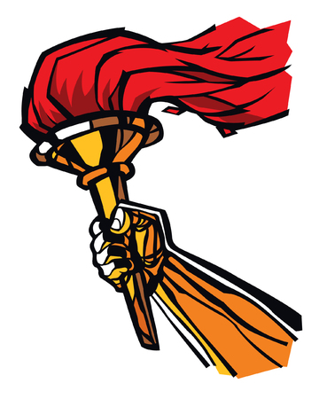 Torch in hand, flat illustration. Vector flat illustration. Image is isolated on white background. Peaceful fire of freedom, equality and brotherhood. Victory in competitions.のイラスト素材
