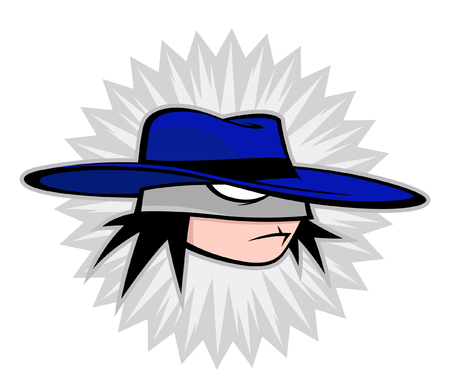 The hero is a boy with a hat. Vector illustration of a boy in a blue hat. Image is isolated on white background. The head of the character of the mascot.のイラスト素材