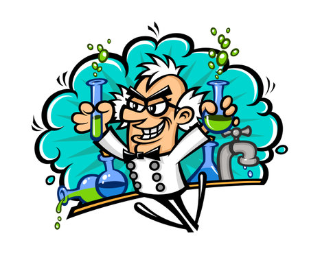 Scientist in the style of the cartoon. Isolated object on white background. Vector illustration. Flat vector illustration.のイラスト素材