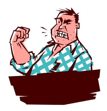 An evil man is threatening with his fist. Vector image in comic style. Flat illustration isolated on white background, ready for print and websites. Character for the label. Russian Internet meme.のイラスト素材