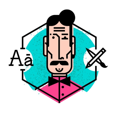 Ideal icon for your flashy design projects. Image is isolated on white background. Character in the cartoon style. Avatar of a young man in a vector. Flat style icons.のイラスト素材