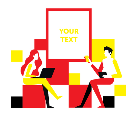 Communication of people on the Internet concept. Relations between men and women. Advertising of social networks.のイラスト素材